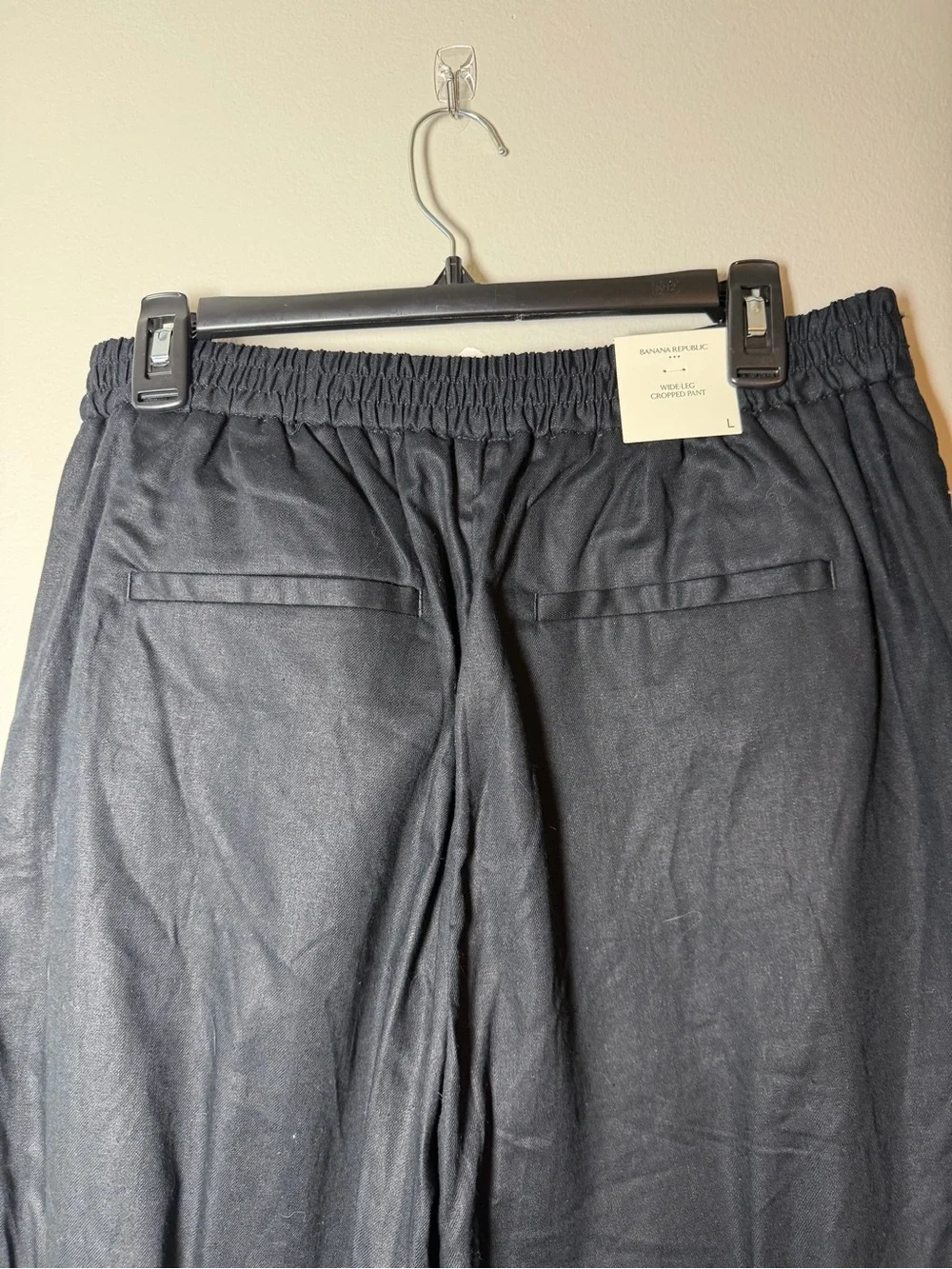 Banana Republic Wide Rise Cropped Linen Blend Black Pants size Large